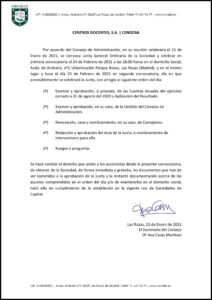 25 de febrero: Convocatoria de la Junta General de Accionistas