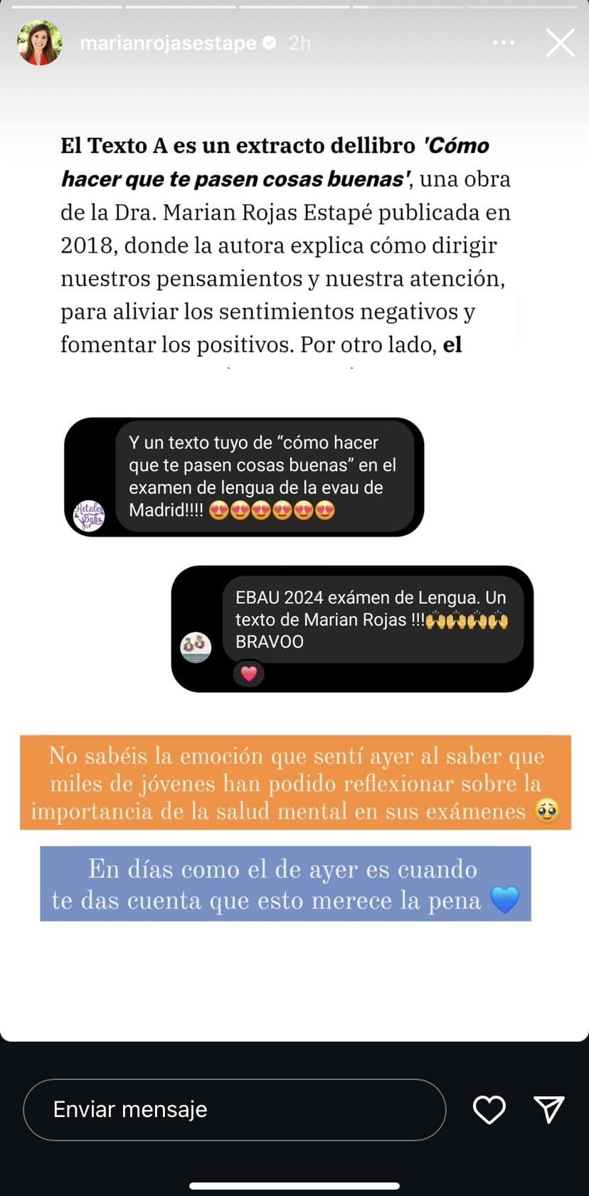 Un texto de la alumni Marian Rojas Estapé sobre la resiliencia en la EvAU