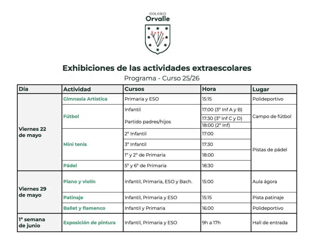 Exhibiciones de las extraescolares: consulta el programa 1 Exhibiciones de las extraescolares: consulta el programa