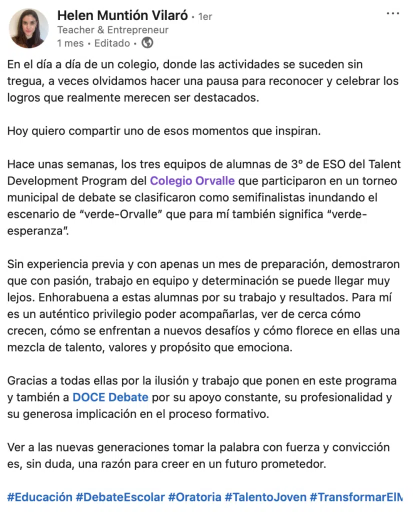 Las alumnas de Orvalle destacan en emprendimiento, liderazgo y programas de excelencia educativa